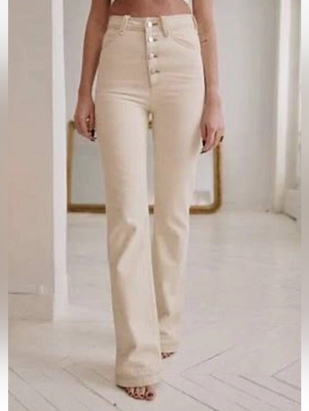 Sezane Ecru Off White High Waist Justin Denim Jeans Button Fly Size 34 US 2
